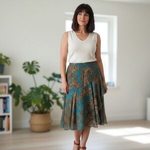 Anage Too Women's Teal Paisley Print  Ruffles Skirt Size 6